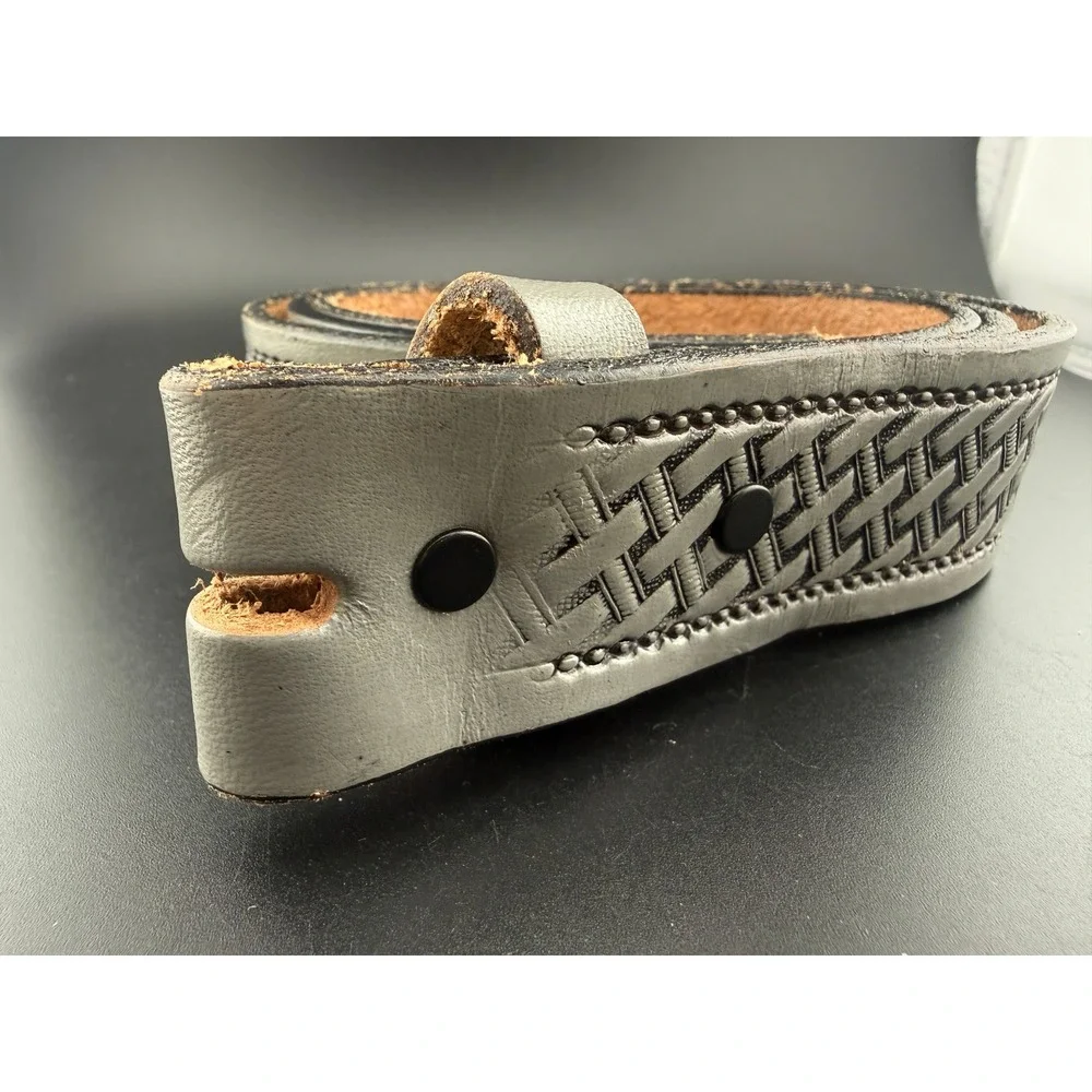 Brushy Creek Mens Grey Basketweave Full Grain Leather Belt Strap Made in USA 54